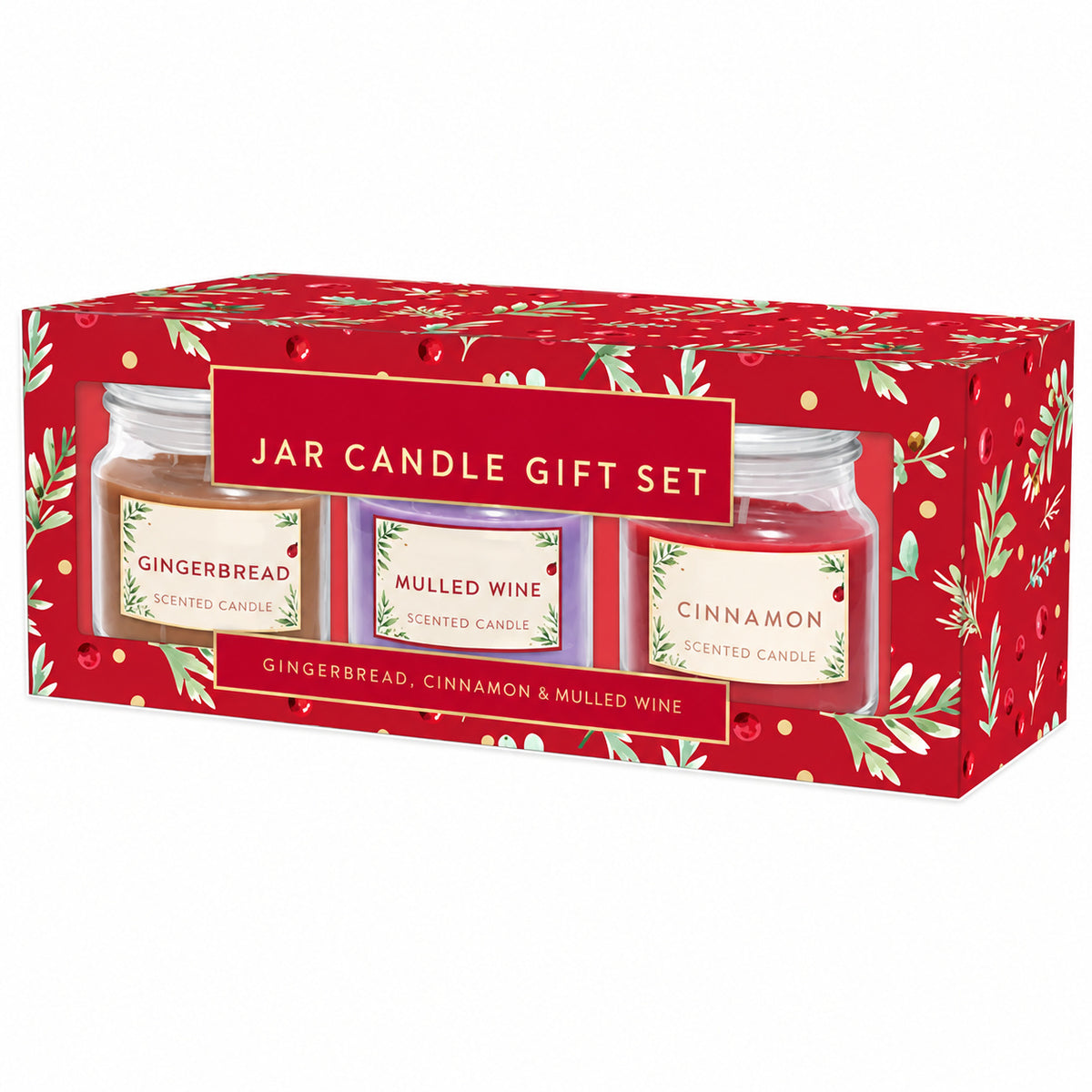 Christmas Scented Candle Gift Set 3 Jar Candles Gingerbread Cinnamon Mulled Wine 🇬🇧