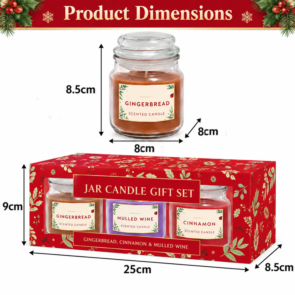 Christmas Scented Candle Gift Set 3 Jar Candles Gingerbread Cinnamon Mulled Wine 🇬🇧