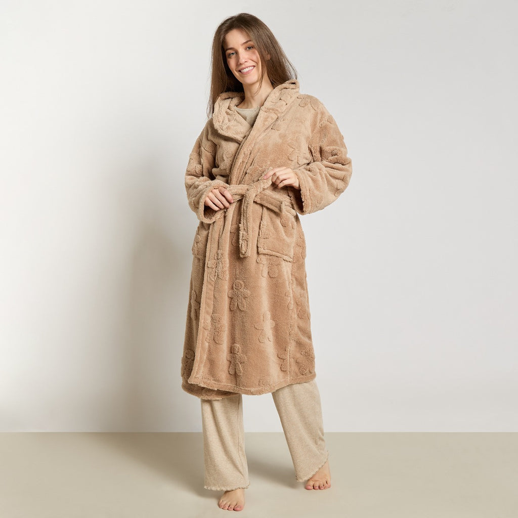 Tufted Gingerbread Man Teddy Fleece Dressing Gown - Beige 🇬🇧