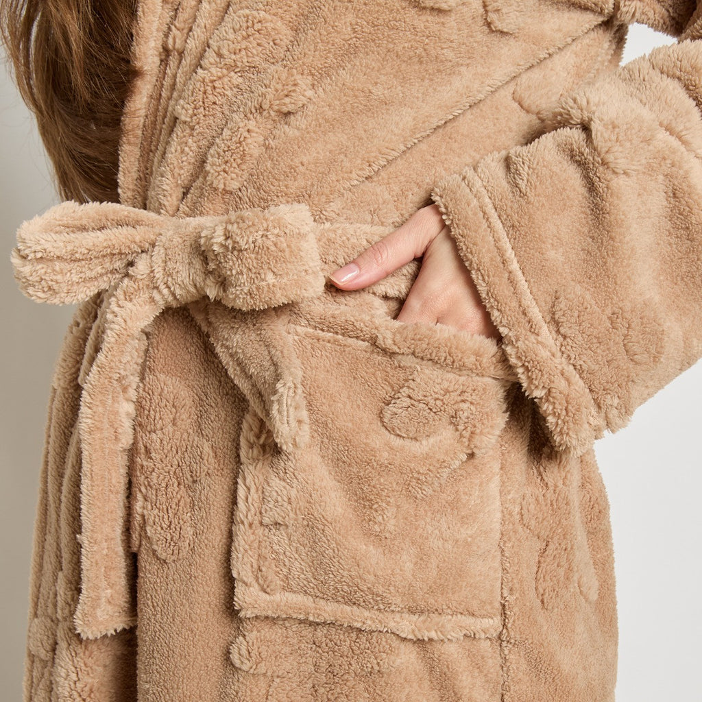 Tufted Gingerbread Man Teddy Fleece Dressing Gown - Beige 🇬🇧