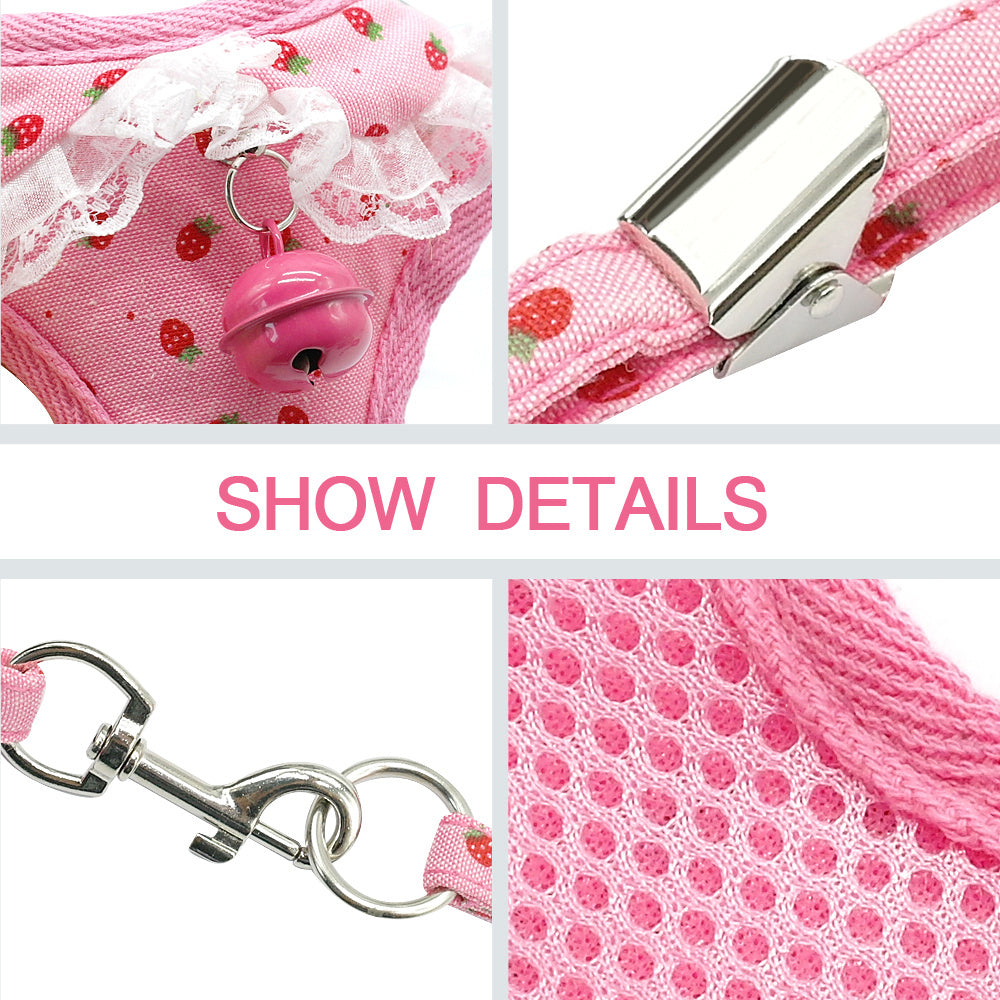 Chest harness pink bell dog leash small dog dog harness 🇨🇳