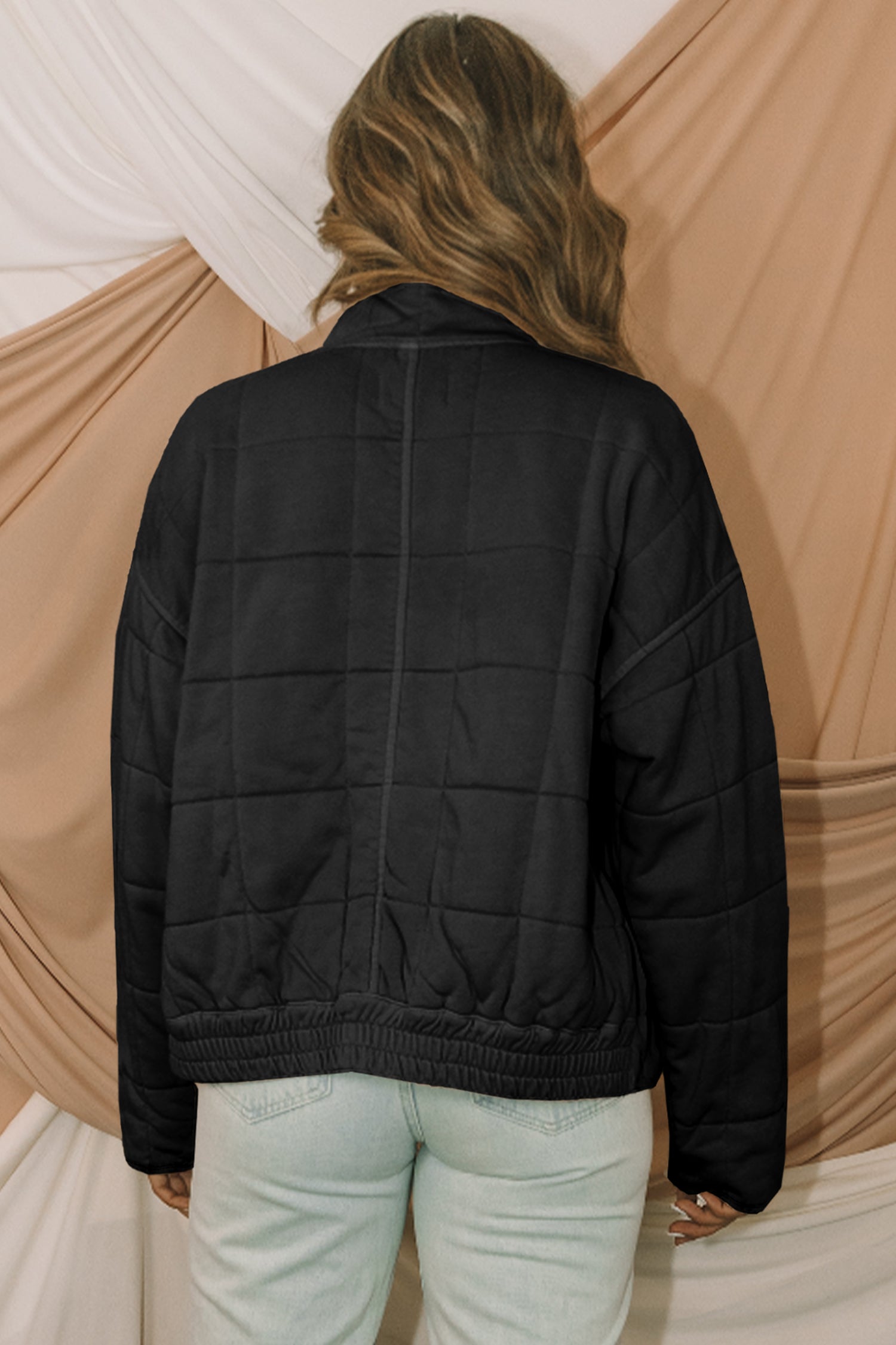 Black Zip-Up Pocket Quilted Jacket 🇺🇸