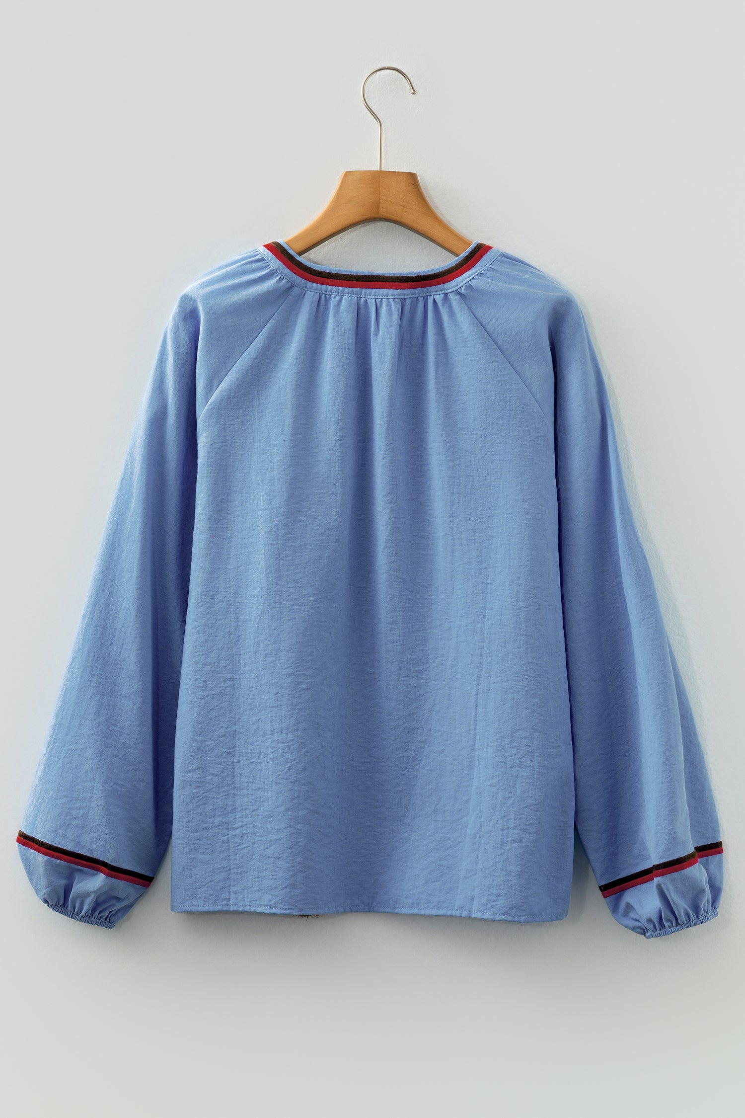 Real Teal Floral Embroidered Split Neck Tassel Tie Puff Sleeve Blouse 🇺🇸