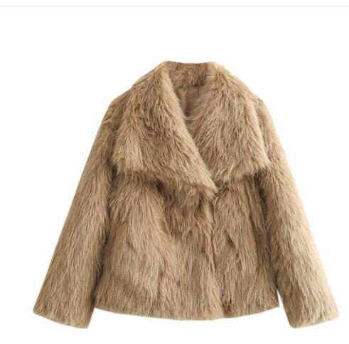 Winter Plush Coat Fashion Warm Thicken Fluffy Lapel Jacket Outwear with Casual Long Sleeve 🇨🇳