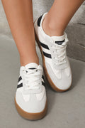 White Striped Lace-up Flat Sneakers 🇨🇳