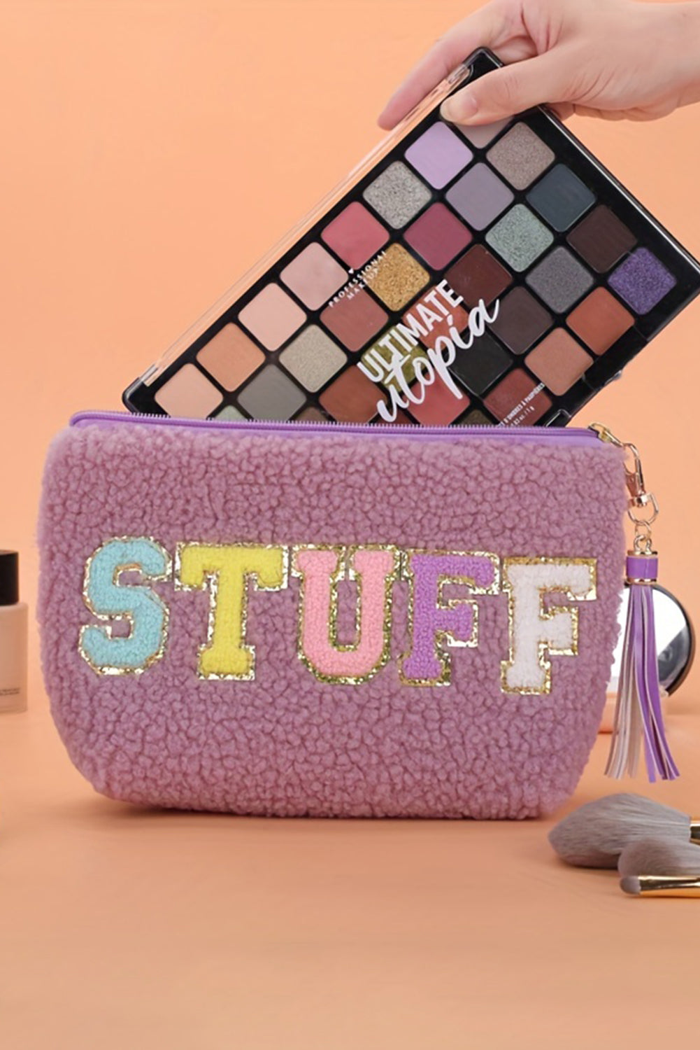 Phalaenopsis Sparkle Letter Pattern Tassel Zipper Makeup Bag 🇺🇲
