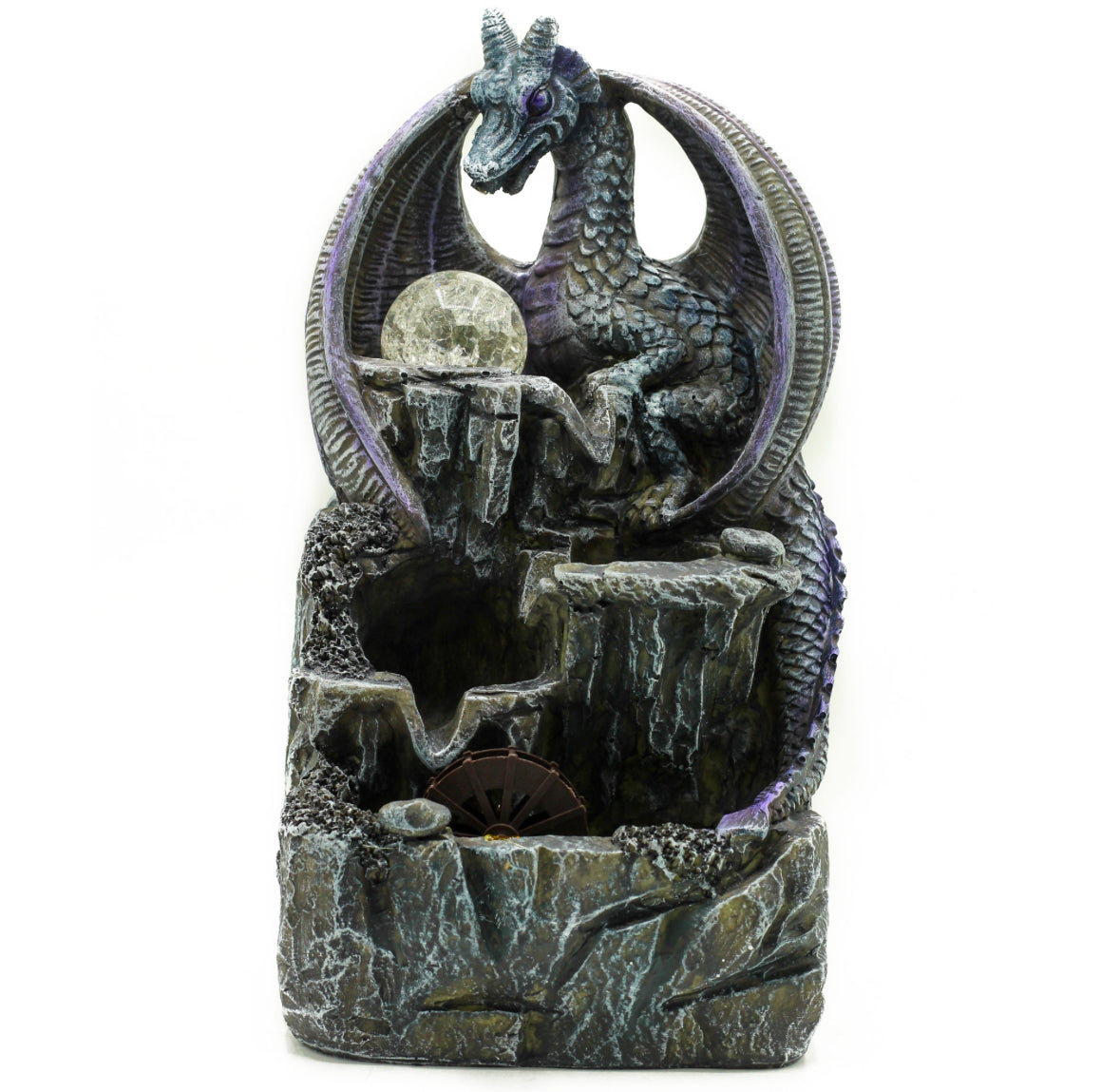 Tabletop Water Feature - 35cm - Purple Dragon, Crystal Ball & Water Wheel 🇬🇧