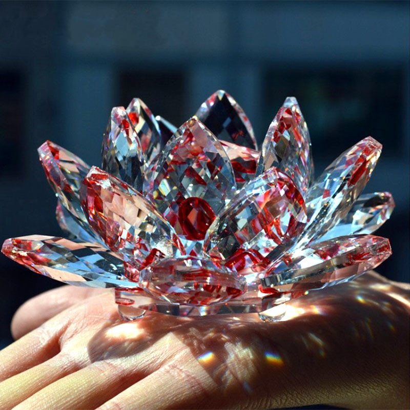 80mm Quartz Crystal Lotus Flower Crafts Glass Paperweight Fengshui Ornaments Figurines Home Wedding Party Decor Gifts Souvenir 🇨🇳