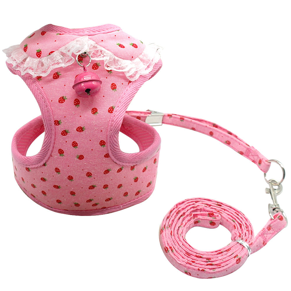 Chest harness pink bell dog leash small dog dog harness 🇨🇳