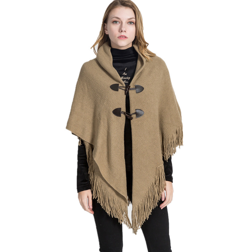 Winter Loose Kimono Cardigan Women Long Sleeveless Hat Poncho Solid Color Magic Shawl Knitted Sweater 🇨🇳