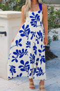 Blue Floral Print Crisscross Tie Back Sleeveless Long Dress 🇺🇸