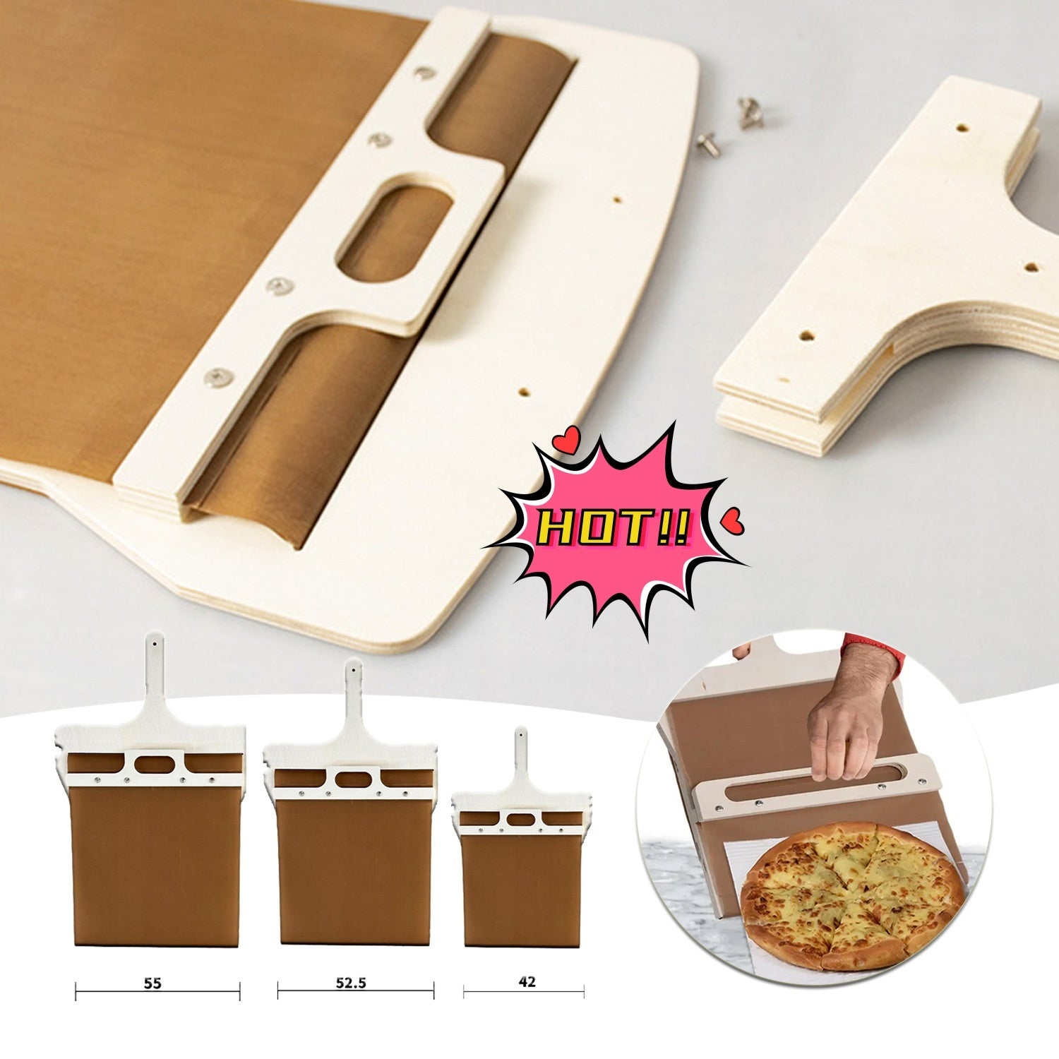 3 Sizes Sliding Pizza Peel Shovel Storage Board Pala Pizza Scorrevole Wooden Handle Transfer Pizza Kitchen Gadgets 🇨🇳
