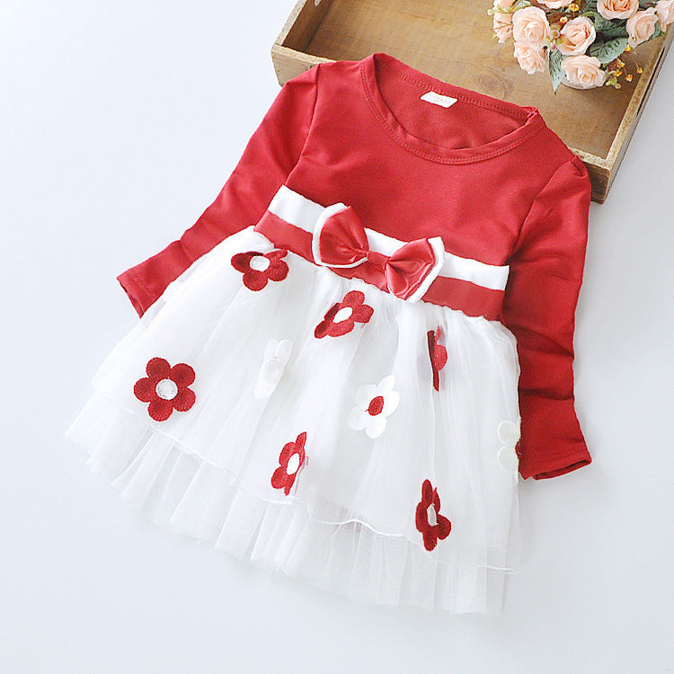Flower bow long sleeve dress 🇨🇳