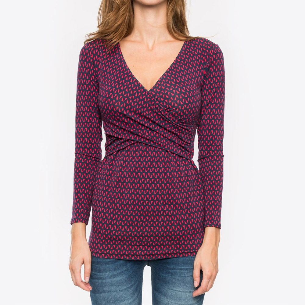 Deep V-neck print long sleeves 🇨🇳