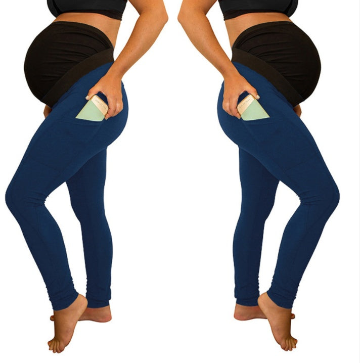 pure color panel long and high waist side pocket Maternity Pants 🇨🇳