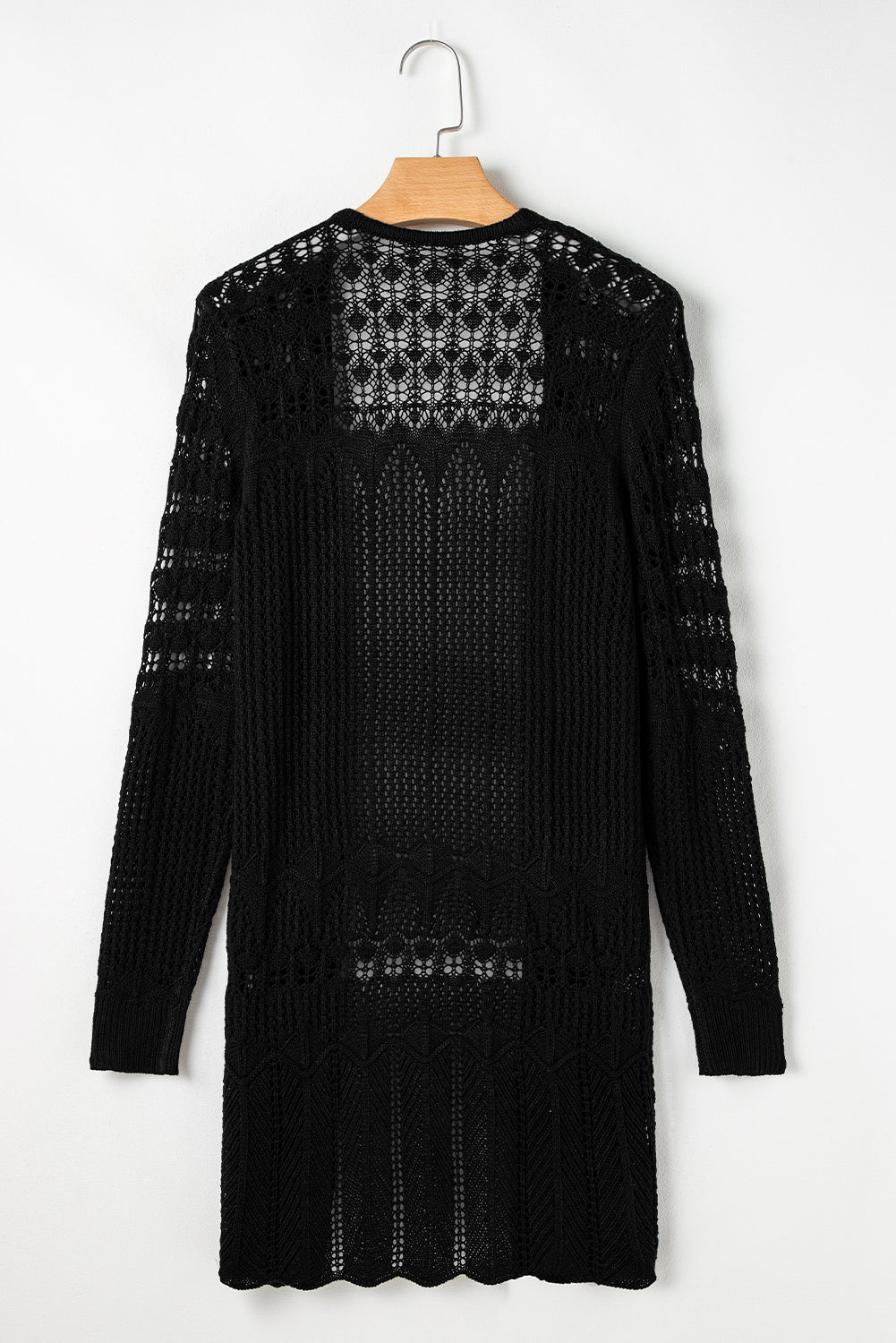 Black Crochet Hollow Out Open Front Cardigan 🇨🇳
