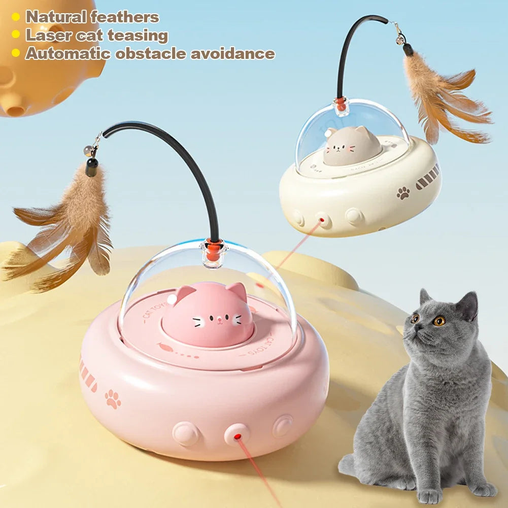 Smart Teaser Cat Toy Electric UFO Cat Teaser Stick With Bell Training Pet Toys Replaceable Feather Interactive Cat Supplies Pet Supplies Pets Products 🇨🇳