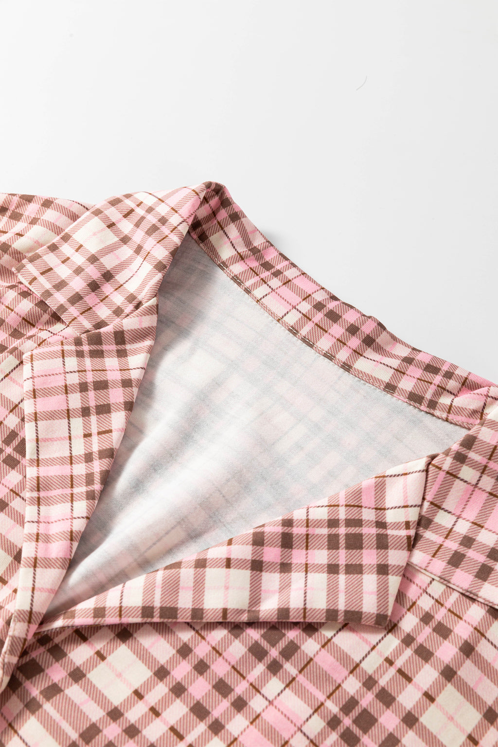 Pink Plaid Patch Pockets Long Sleeve Lounge Set 🇺🇸