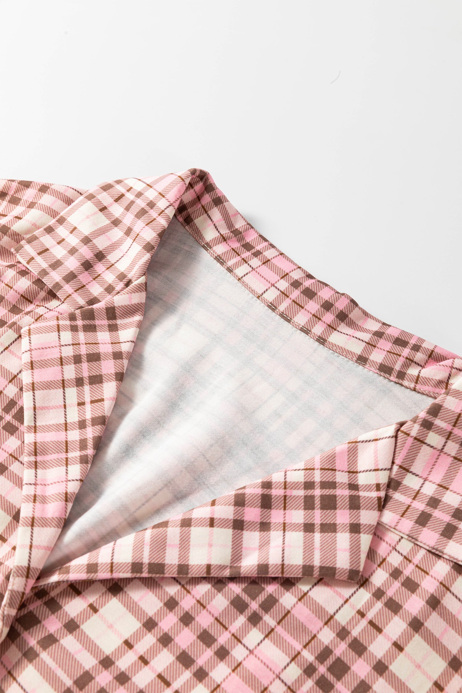 Pink Plaid Patch Pockets Long Sleeve Lounge Set 🇺🇸