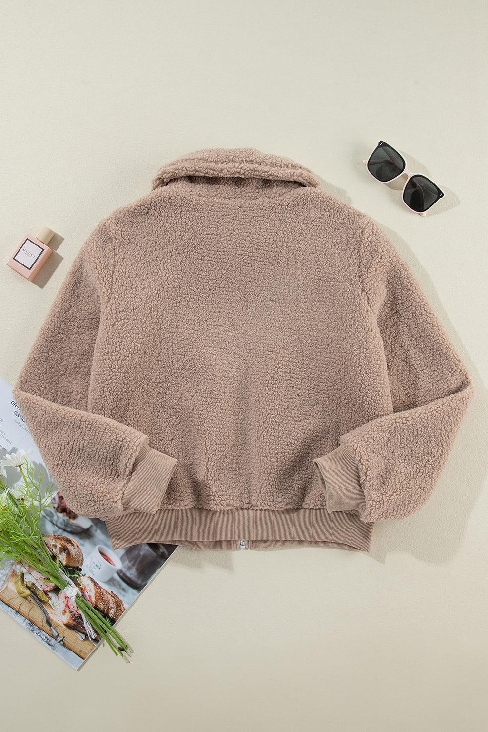 Light French Beige Zipper Pocketed Winter Fuzzy Jacket 🇺🇸