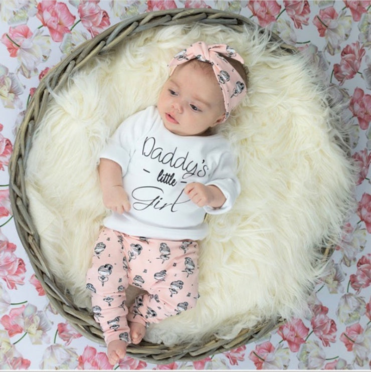 Infant Baby Girls Clothes Daddy's Little Girl T-shirt Cartoon Pants Headband Toddler Outfits Clothing Set 🇨🇳