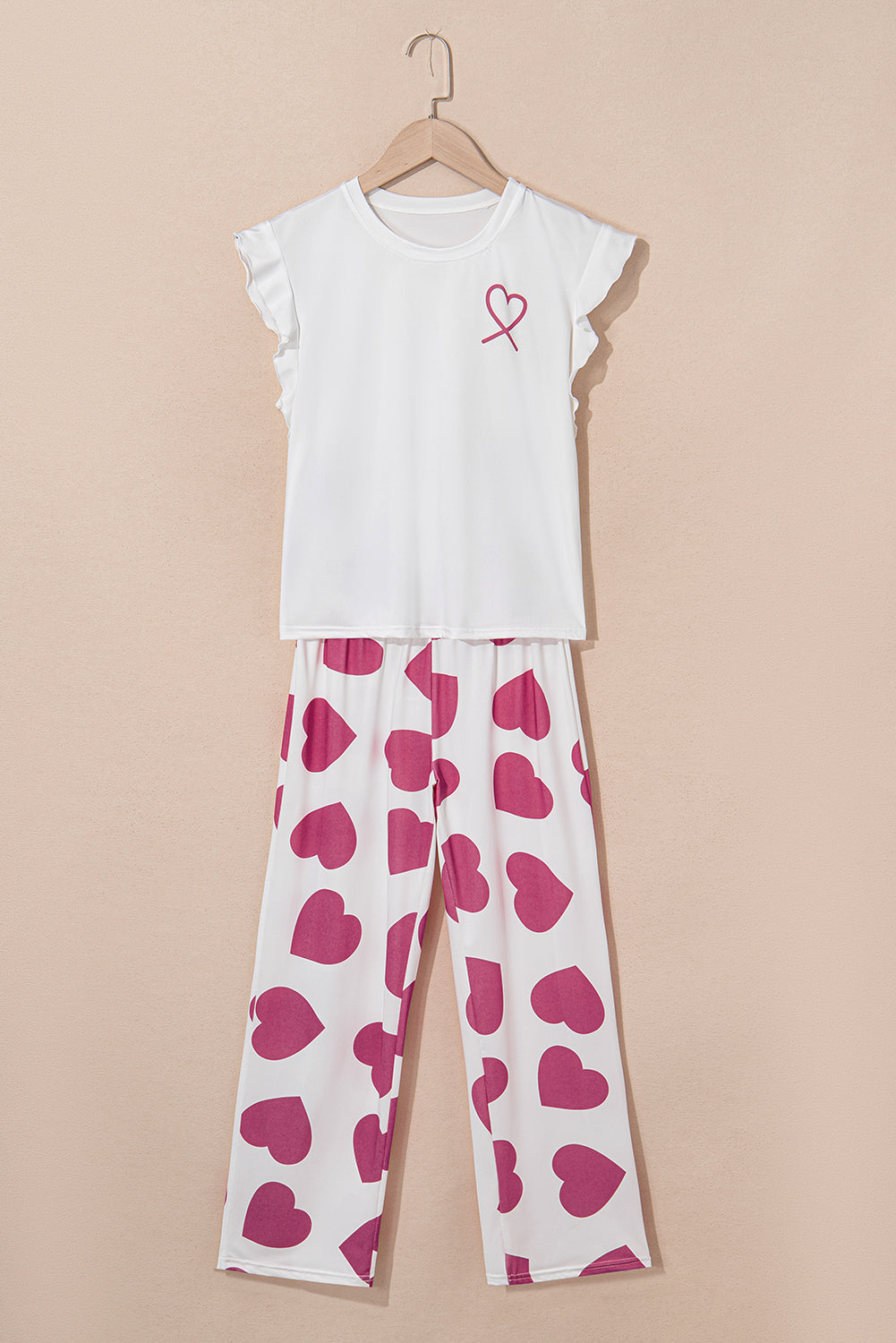 Pink Ruffled Tank Top And Heart Print Pants Lounge Set 🇺🇸