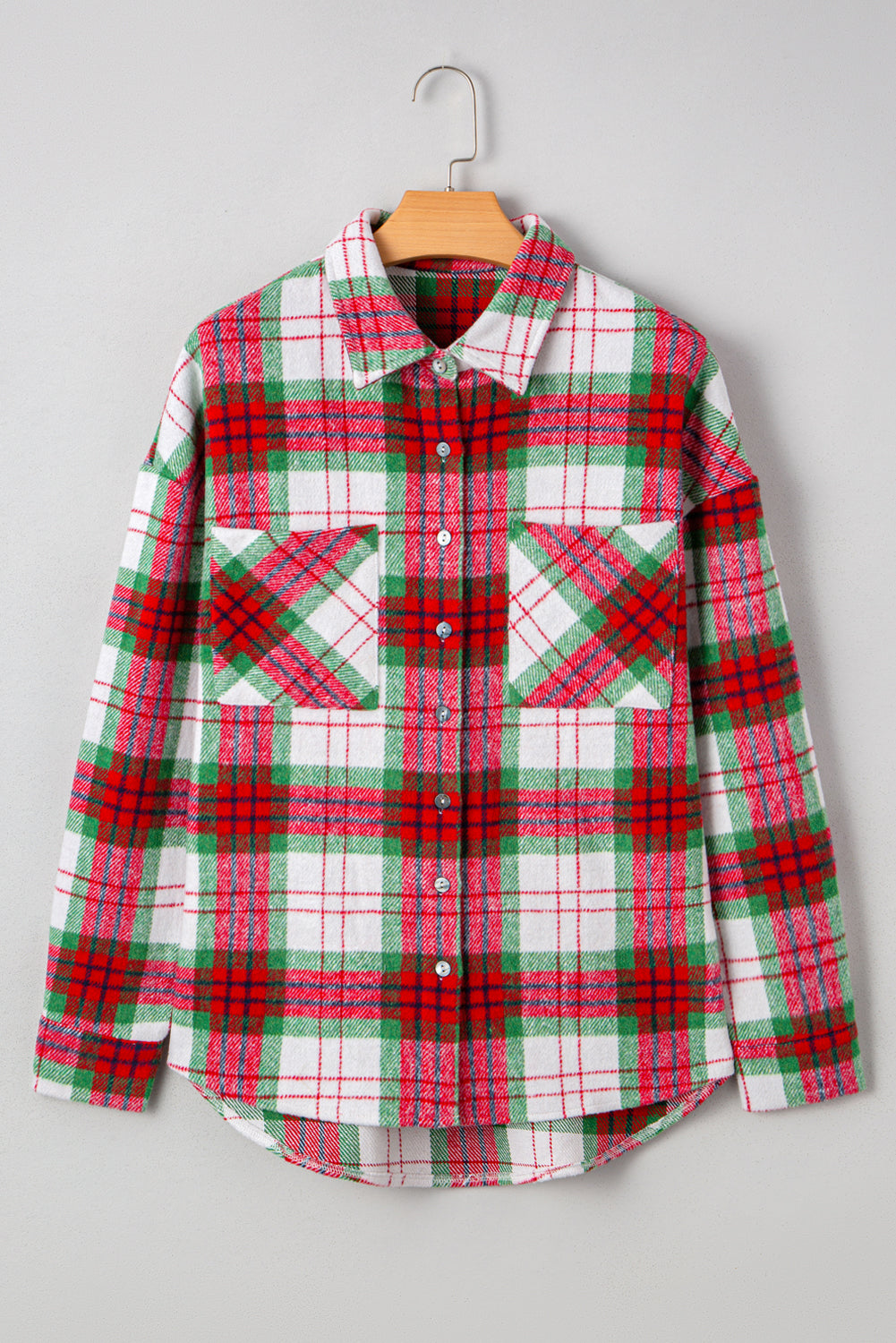 Red Christmas Plaid Casual Flannel Shacket 🇺🇸