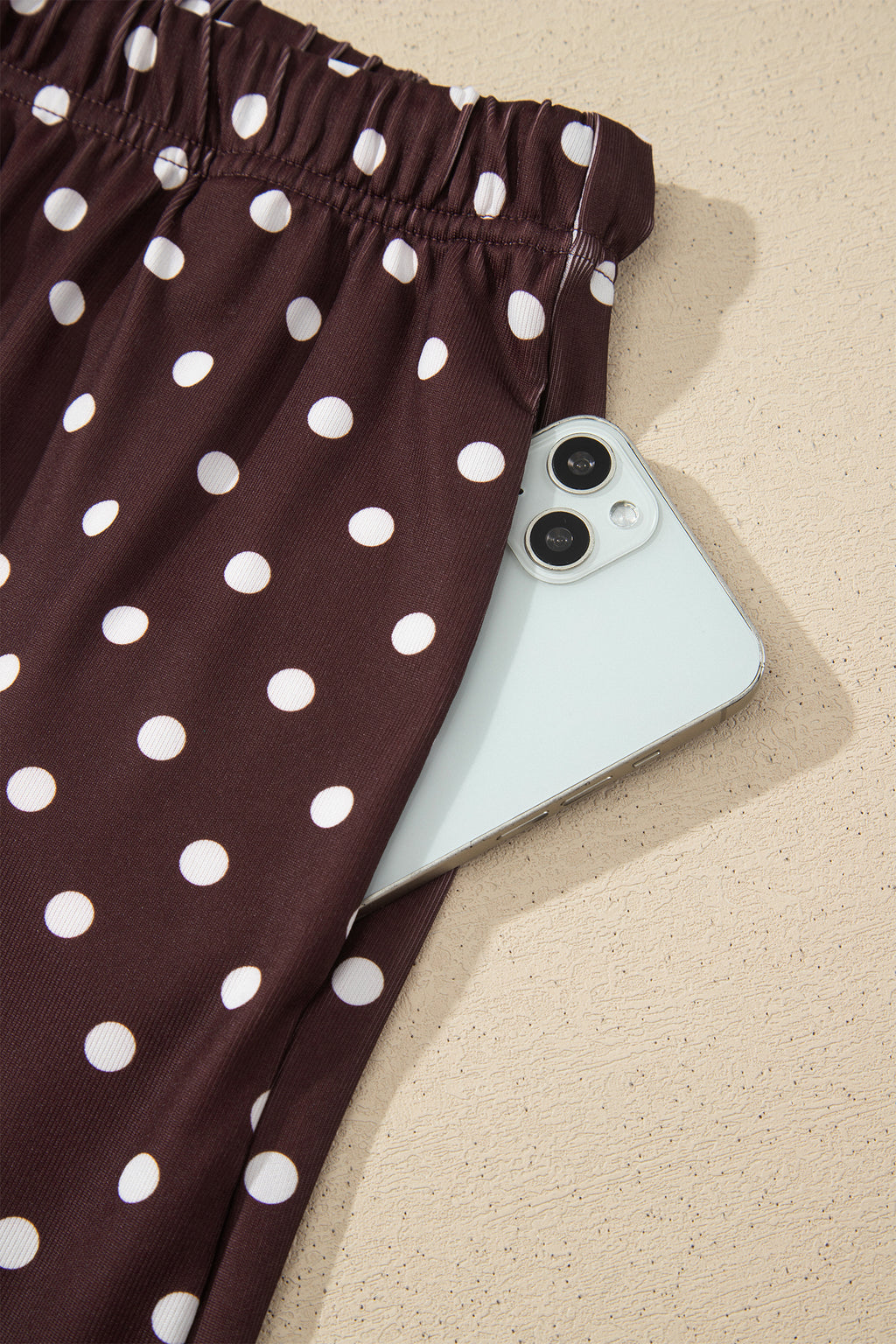 Brown Polka Dot Halter Tank Drawstring Elastic Waist Short Set 🇺🇸