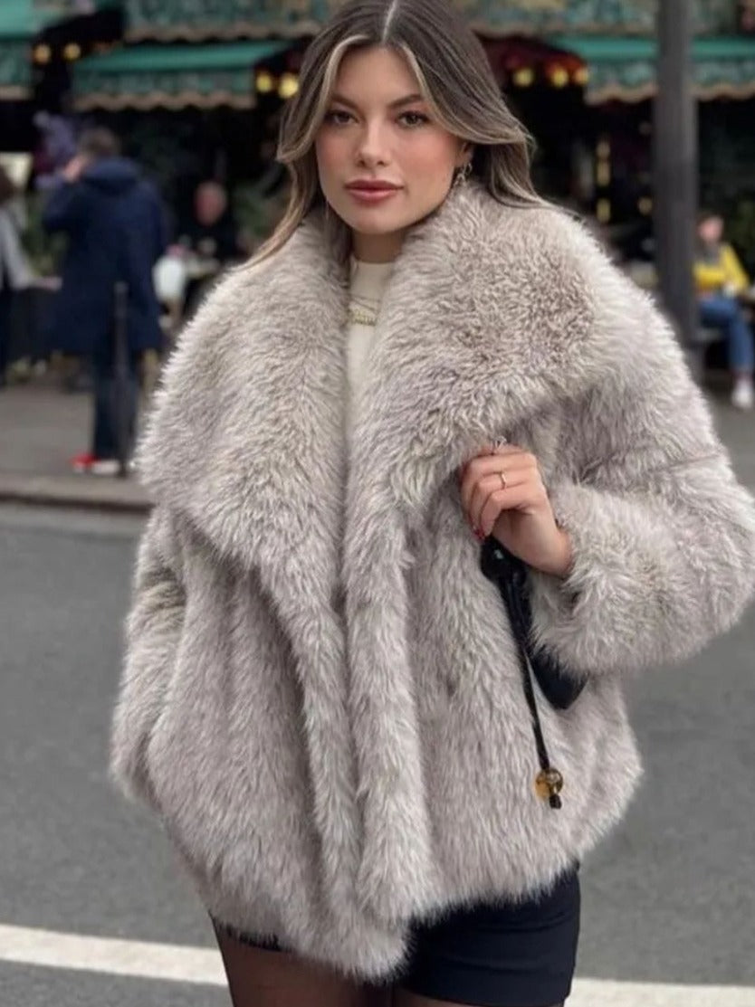 Winter Plush Coat Fashion Warm Thicken Fluffy Lapel Jacket Outwear with Casual Long Sleeve 🇨🇳