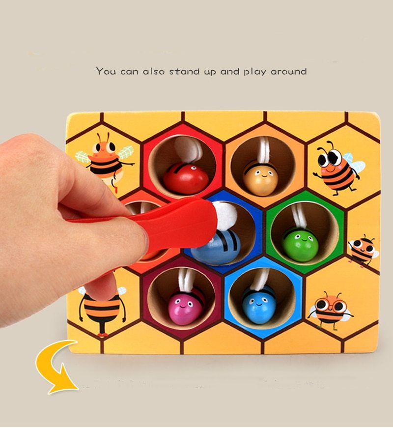 Montessori Educational Industrious Little Bees Kids Wooden Toys for Children Interactive Beehive Game Board Funny Toy Gift 🇨🇳