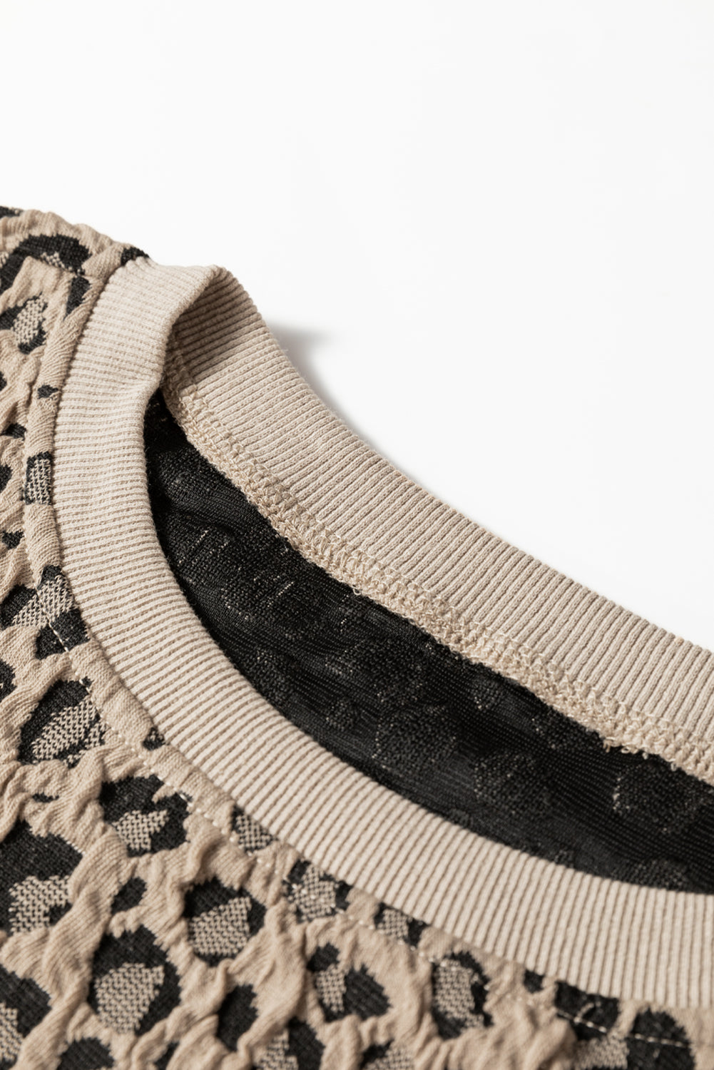 Khaki Ribbed Trim Leopard Print Long Sleeve Top 🇺🇸