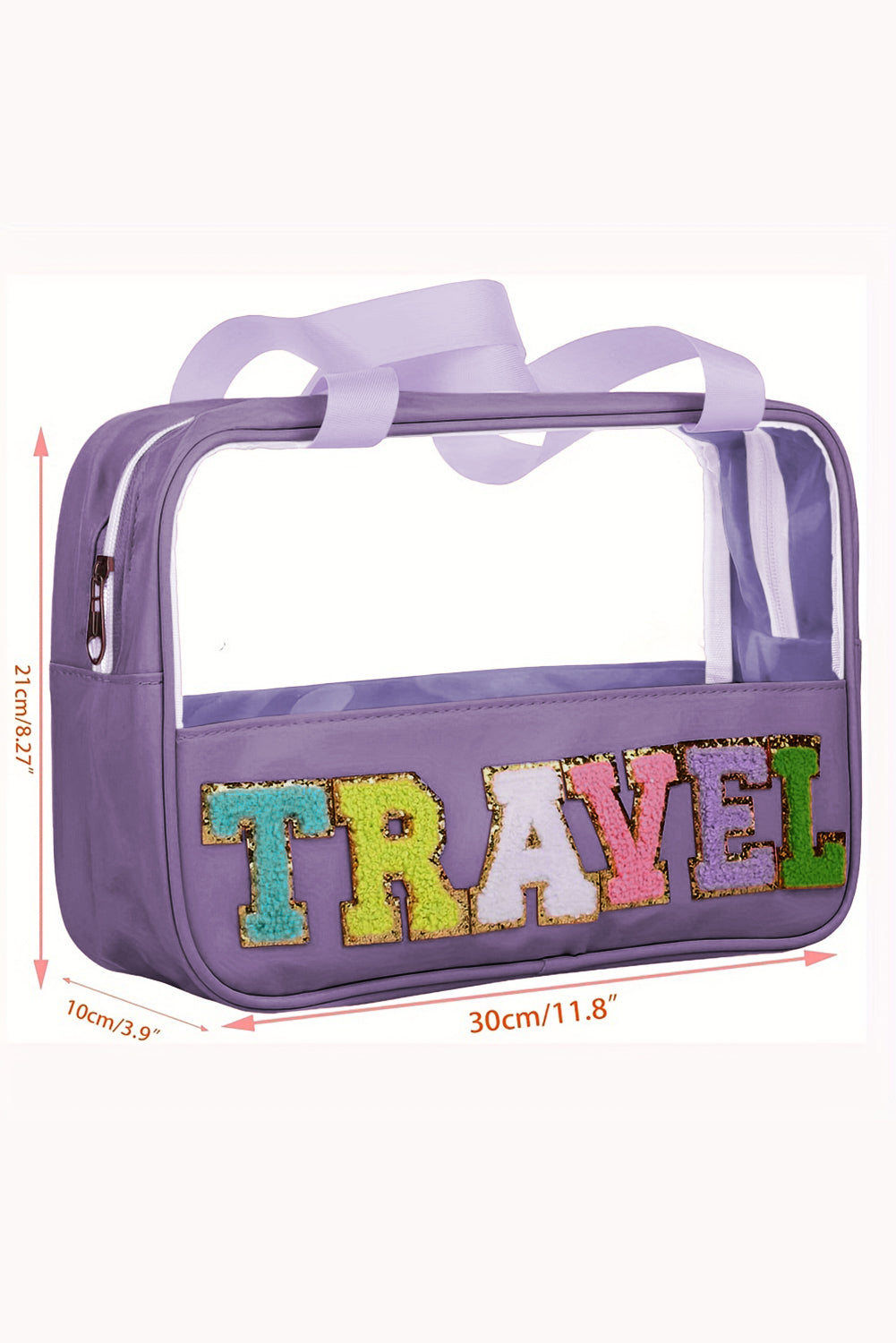 Purple TRAVEL Chenille Letter Clear PVC Makeup Bag 🇺🇲