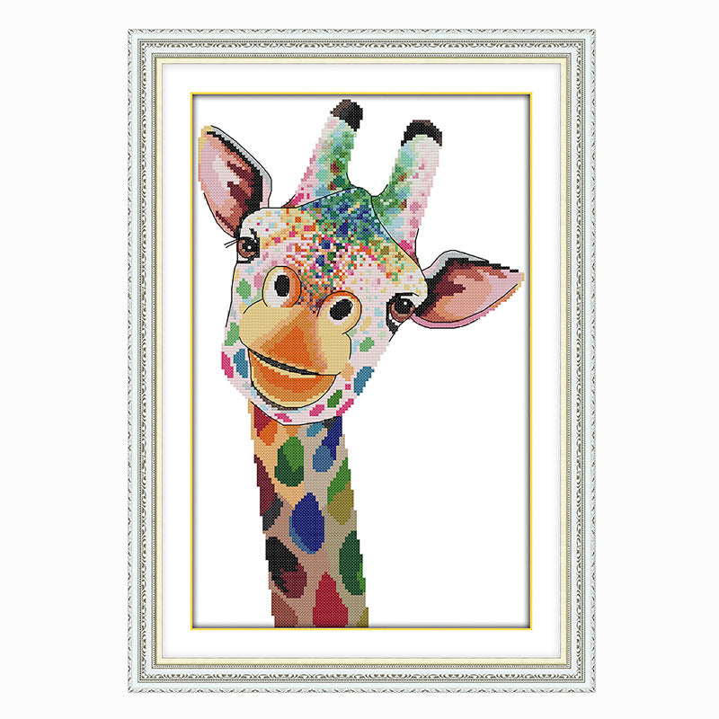 Cross-stitch rainbow giraffe Living room vertical decorative painting 🇨🇳
