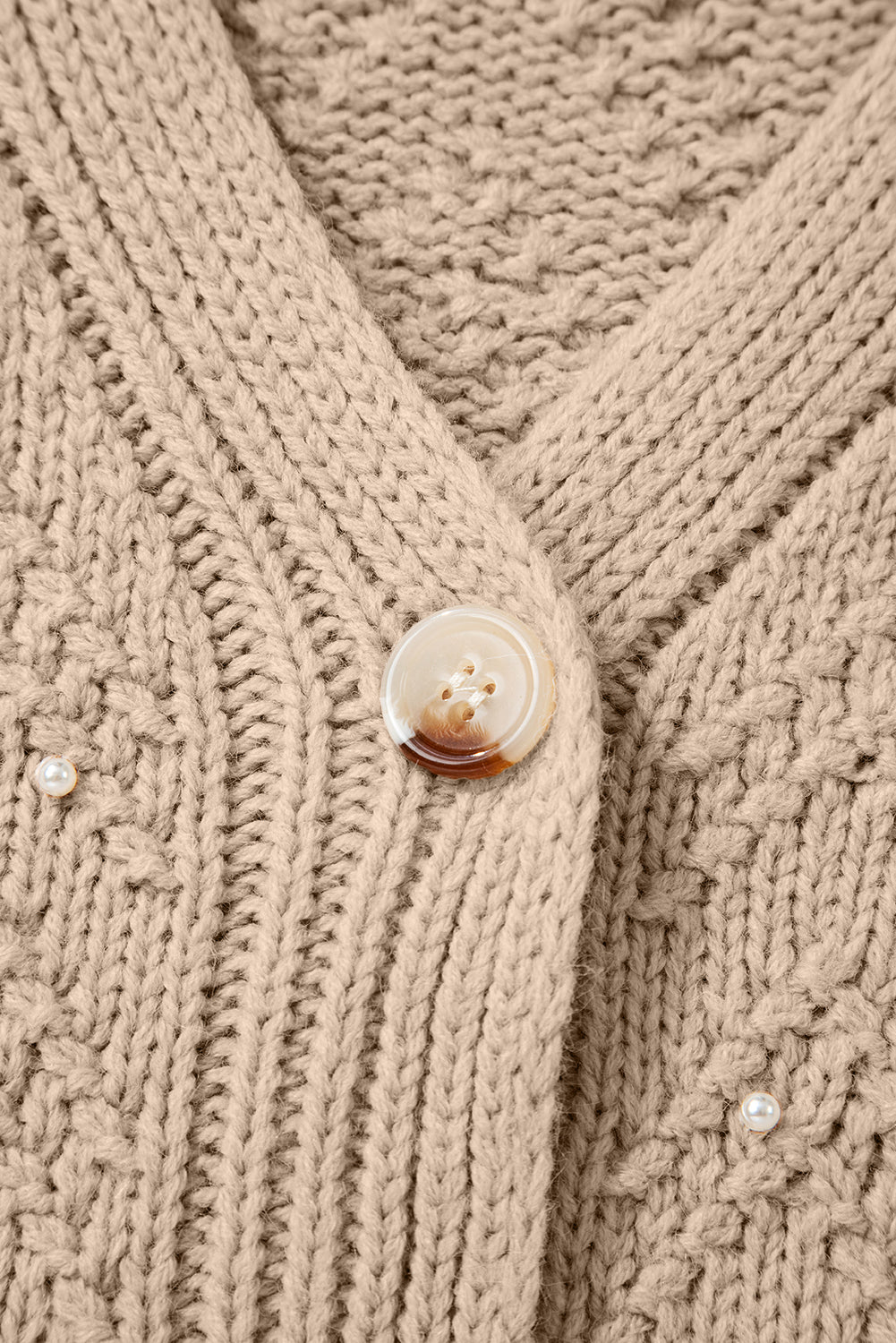 Smoke Gray Pearl Embellished Button Front V Neck Sweater Cardigan 🇺🇸