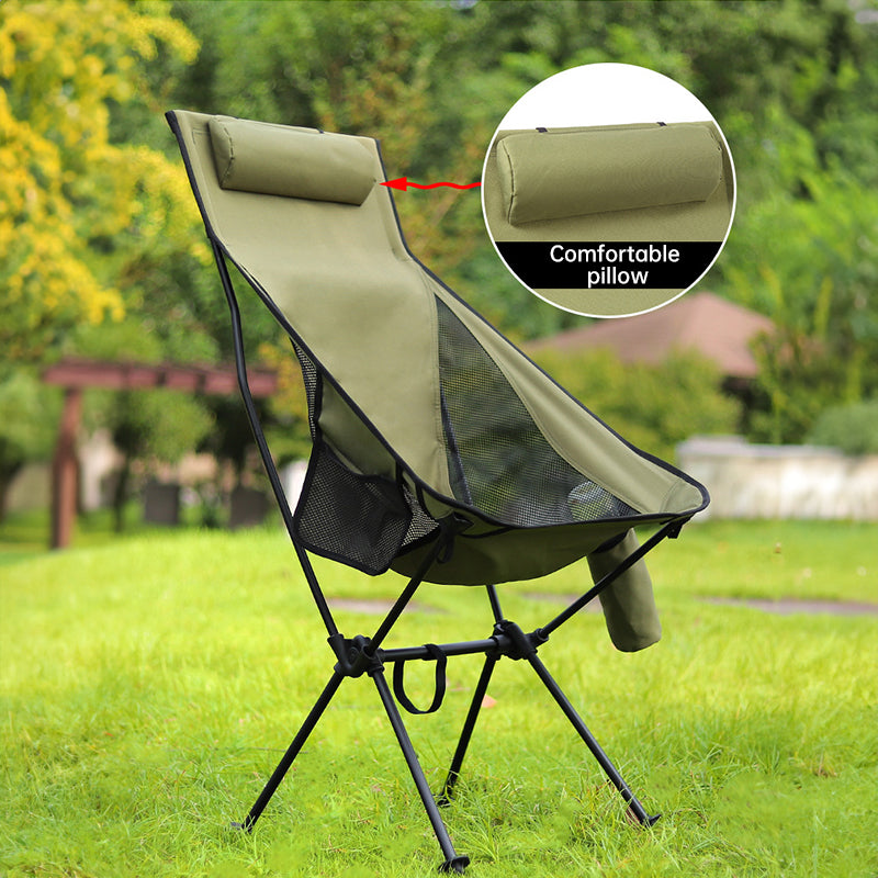 Folding camping chair with headrest. Lightweight, aluminum alloy, for travel and fishing. 🇨🇳