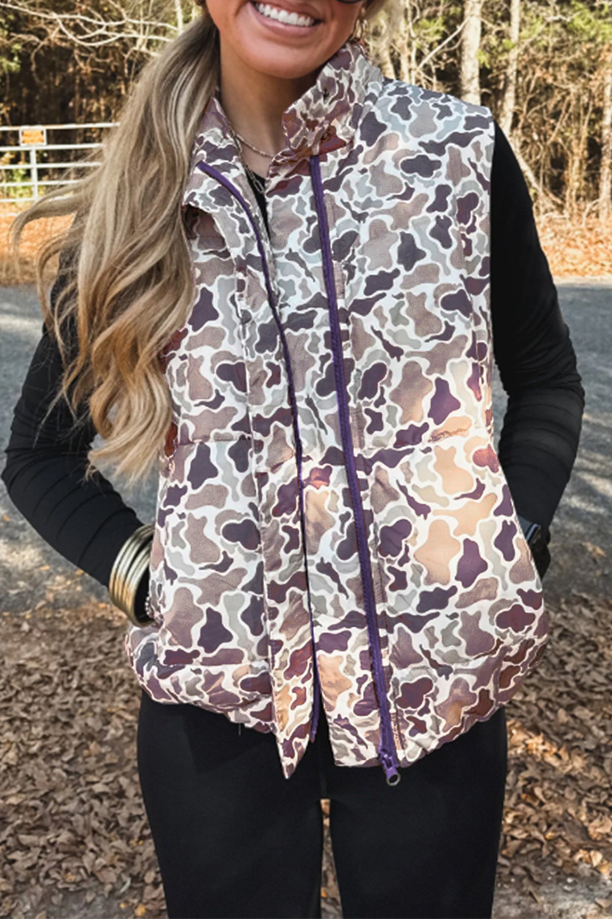 Multicolour Camouflage Puffer Zip-up Stand Neck Sleeveless Vest 🇺🇸