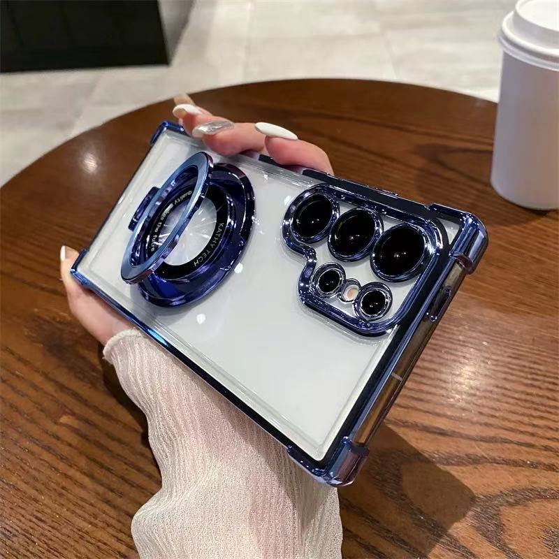 Suitable for Samsung S25 Ultra Phone Case with Air Cushion Shockproof Space Shell Magnetic Mount Bracket Note 20 Hard Case A55 🇨🇳