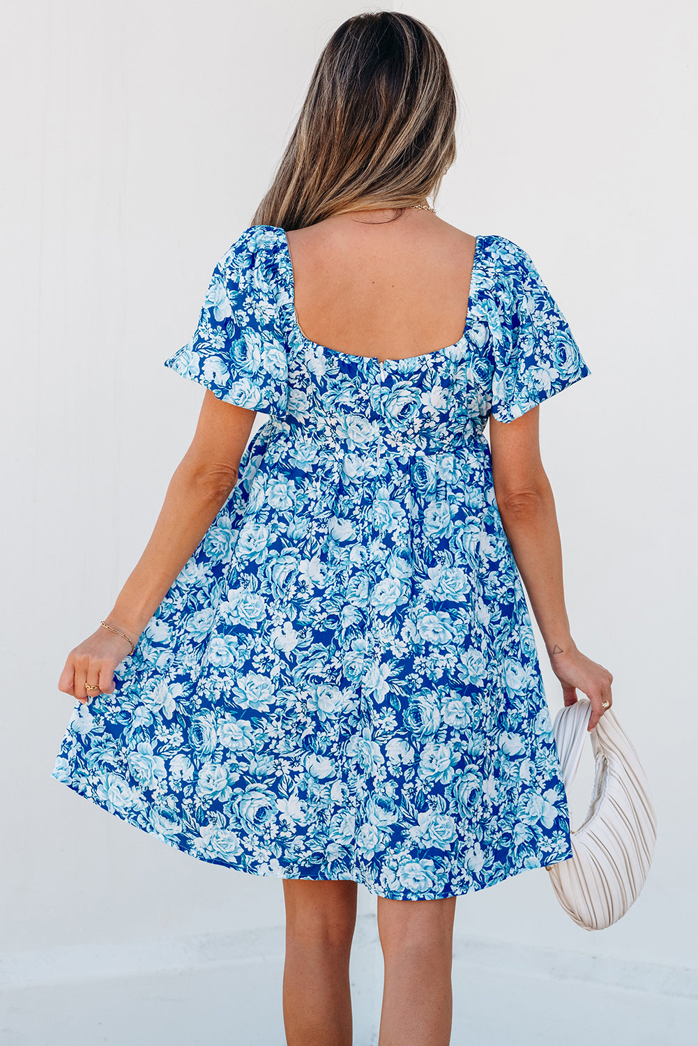 Blue Floral Puff Sleeve Babydoll Mini Dress 🇺🇸