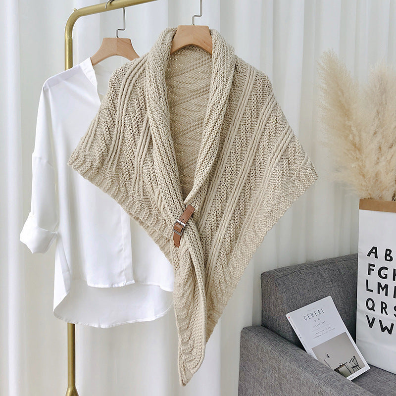 Ladies Knitted Scarf With Split Thick Triangle Cape 🇨🇳