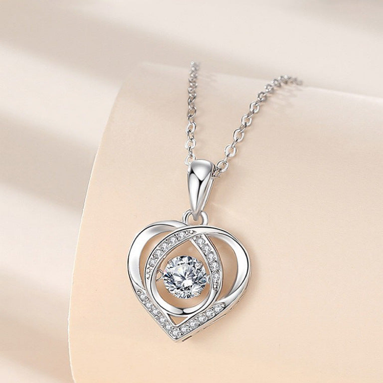 S925 Beating Heart shaped Necklace Women Luxury Love Rhinestones Necklace Jewelry Gift 🇨🇳
