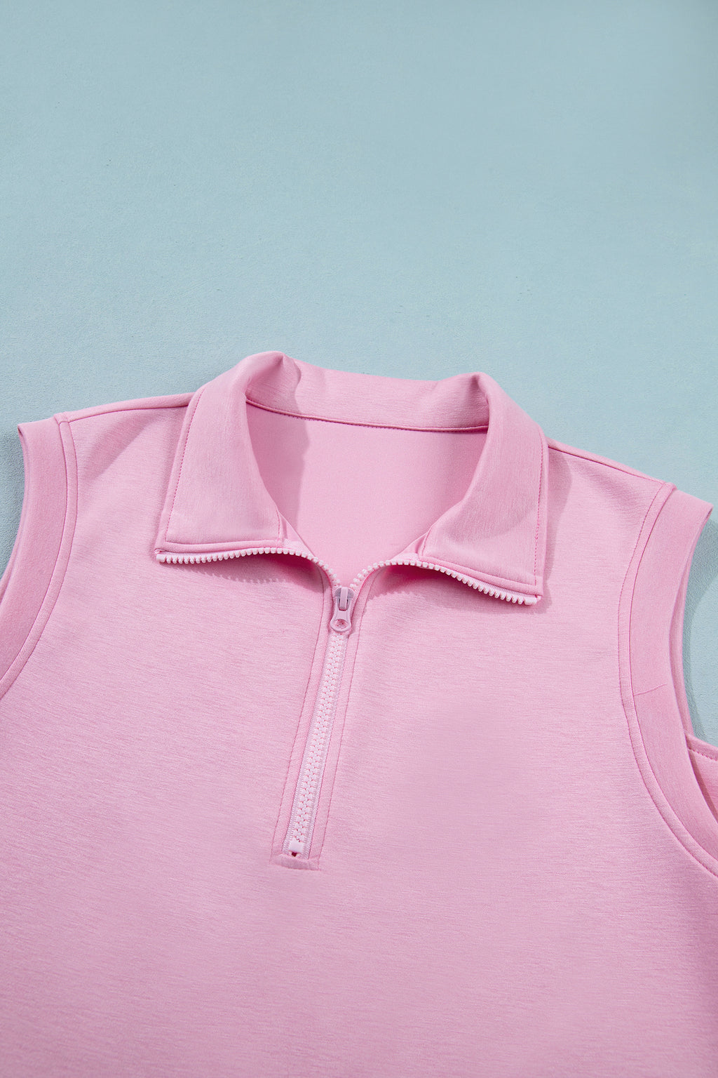 Pink Solid Color Sleeveless Zipper Tank and Skort Set