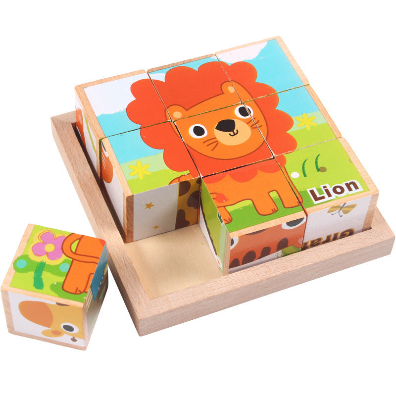 High-grade Six-face Picture Wooden Jigsaw 3D Puzzle Toys Children's Early Educational Toy Cube Jigsaw Puzzle Baby Kids Gifts 🇨🇳