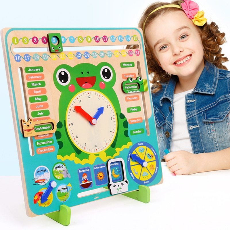 Montessori Wooden Toys Baby Weather Season Calendar Clock Time Cognition Preschool Educational Teaching Aids Toys For Children 🇨🇳