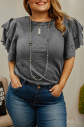Dark Grey Double Ruffled Short Sleeve Plus Size Top 🇺🇸