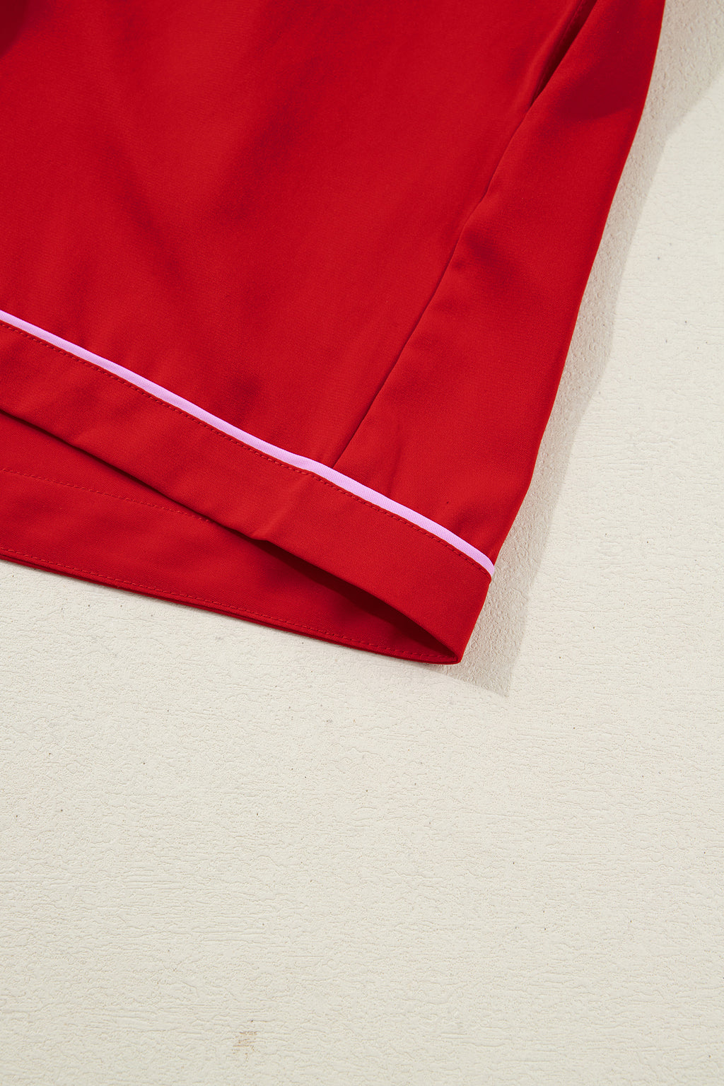 Fiery Red Contrast Trim Ribbon Bow Short Silky 2pcs Pajama Set 🇺🇸