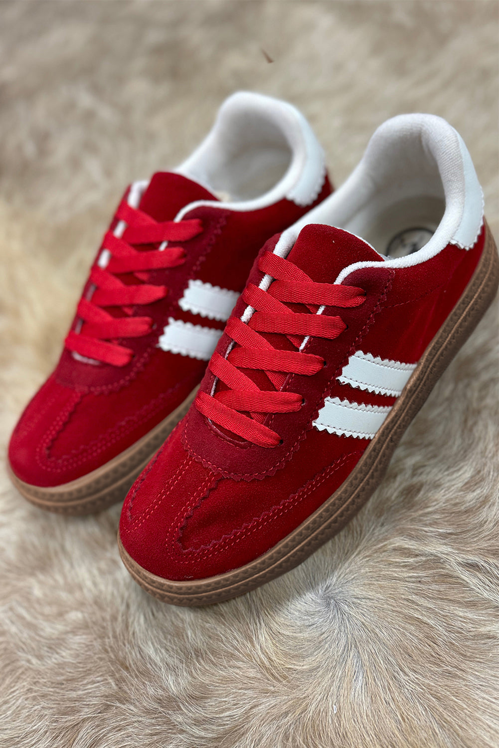 Fiery Red Vintage Striped Patchwork Lace-up Flat Shoes 🇺🇸