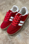 Fiery Red Vintage Striped Patchwork Lace-up Flat Shoes 🇺🇸