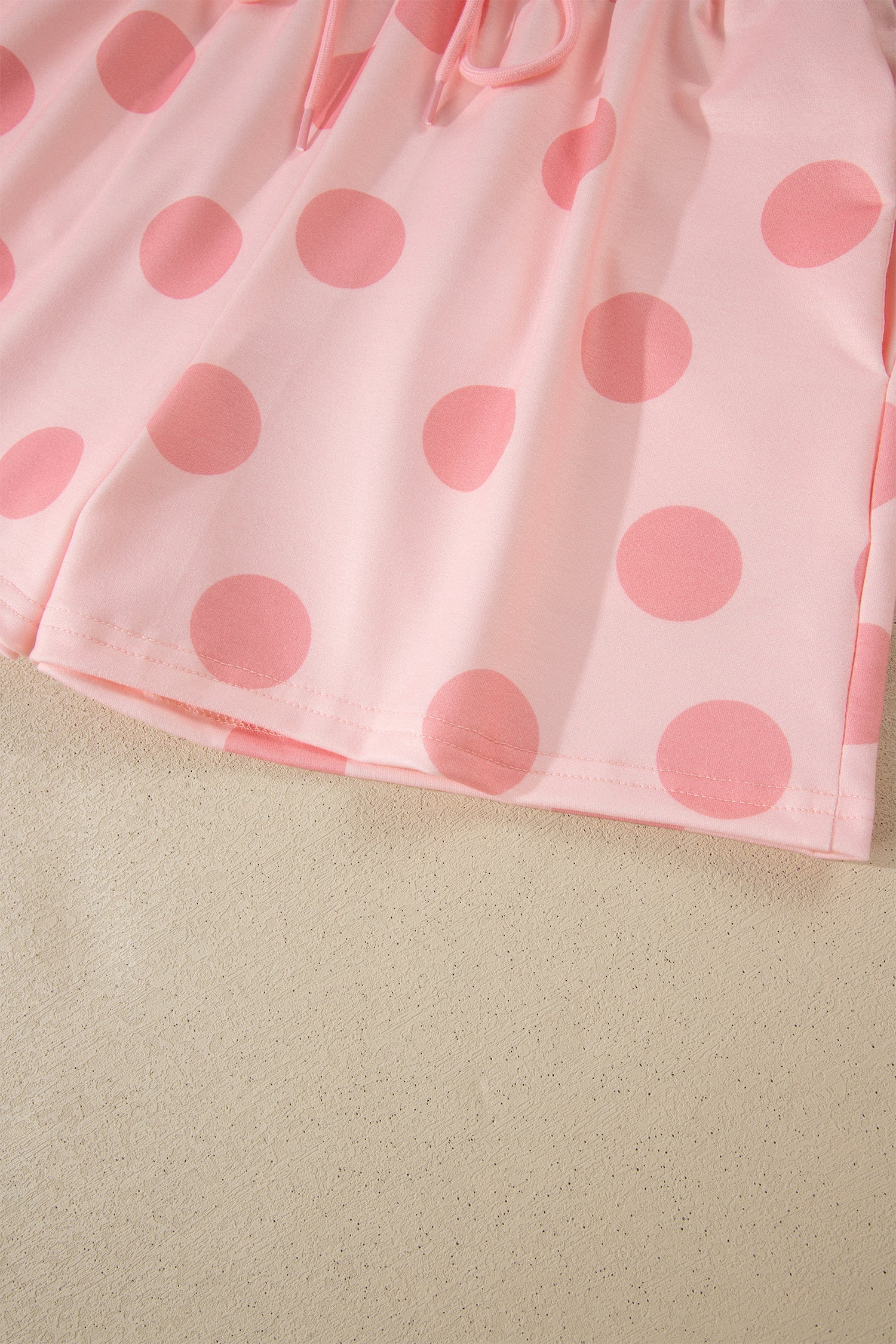 Pink Polka Dot Print Loose Tee Drawstring Elastic Waist Short Set 🇺🇸