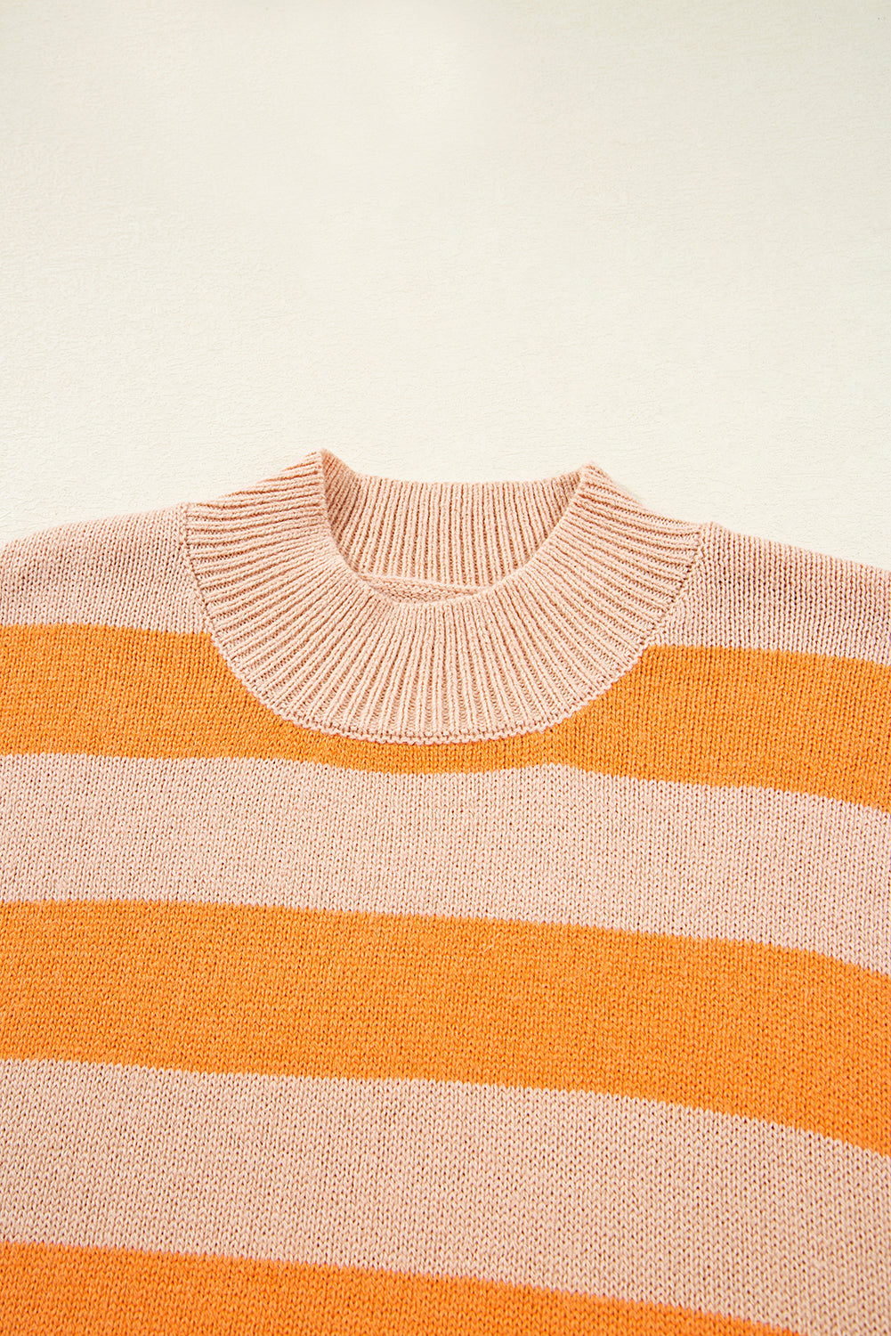 Orange Stripe Color Block High Neck Drop Shoulder Cozy Sweater 🇺🇲