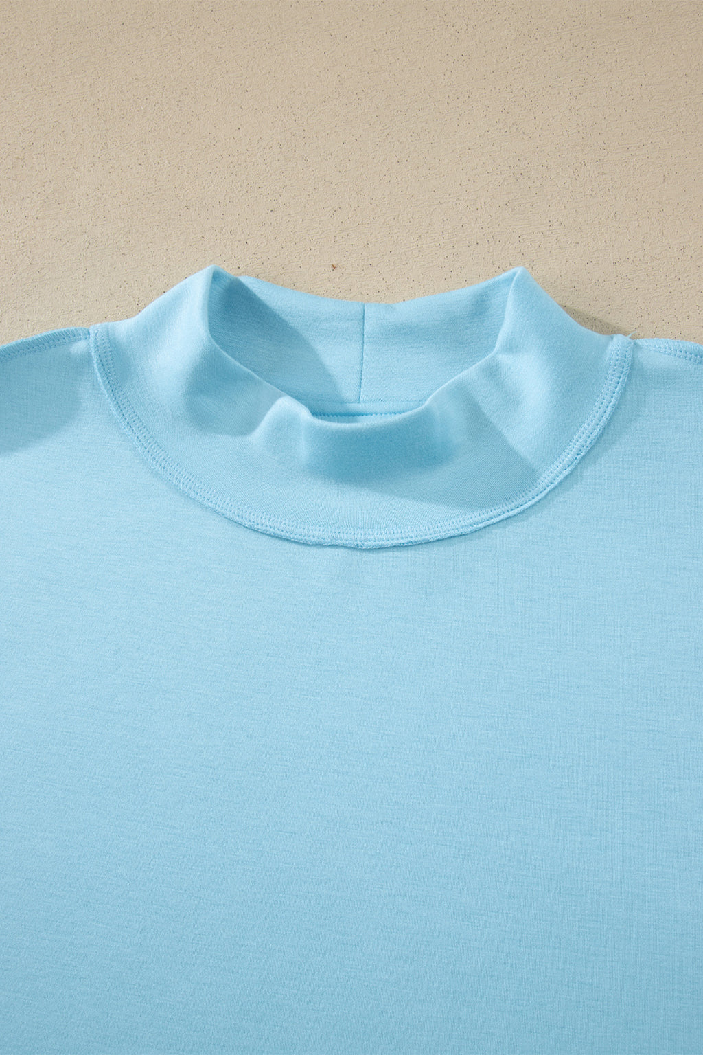Mist Blue Solid Color Exposed Seam Mock Neck Oversize Tee Casual Shorts 2pcs Outfit 🇺🇸